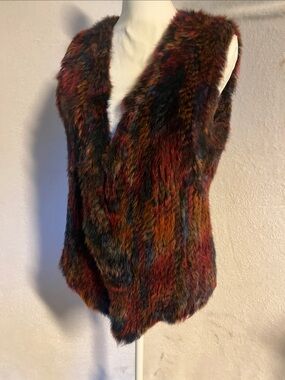 Adore Multicolor Fur Vest in Red, Orange, Brown